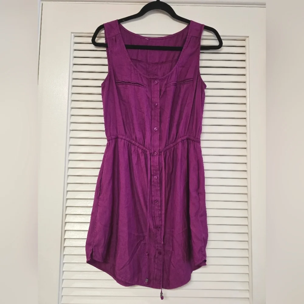 Magenta Sleeveless Shirt Casual Lightweight Dress With Pockets